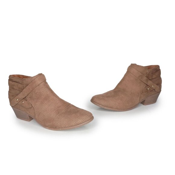 SODA Vegan Suede Western Booties Ankle Boots Brown Perforated Summer Festival - Picture 9 of 9